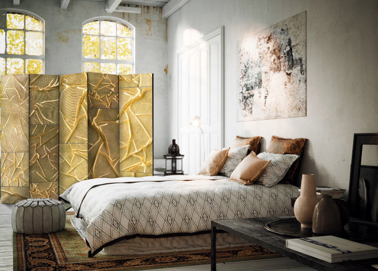 Room Divider Royal Adoration II - luxurious texture of golden fabric in gleam 95443 additionalImage 2