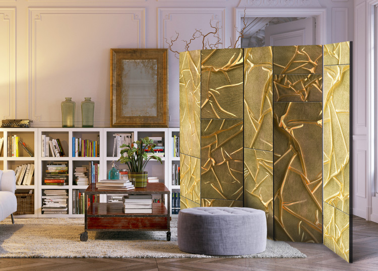 Room Divider Royal Adoration II - luxurious texture of golden fabric in gleam 95443 additionalImage 4