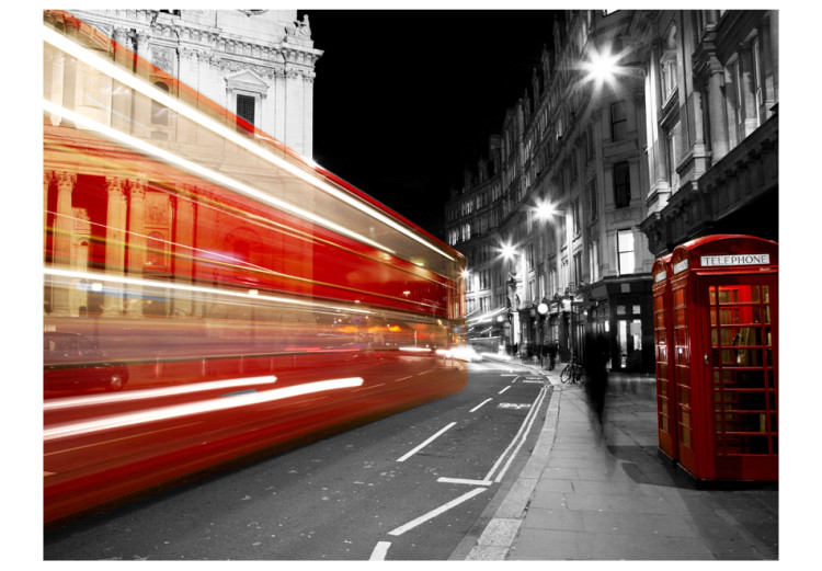 Photo Wallpaper London - telephone box against black and white architecture of the city 97043 additionalImage 1