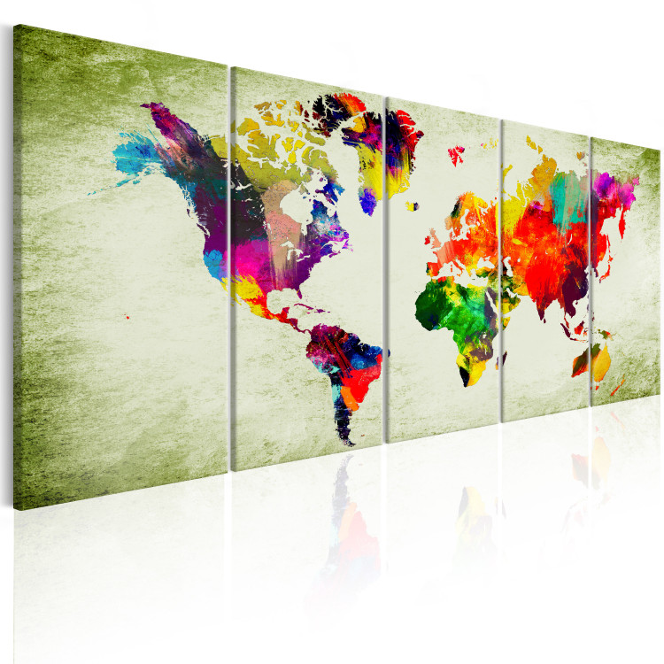 Canvas Colorful Continents (5-piece) - Designer World Map in Green 105053 additionalImage 2