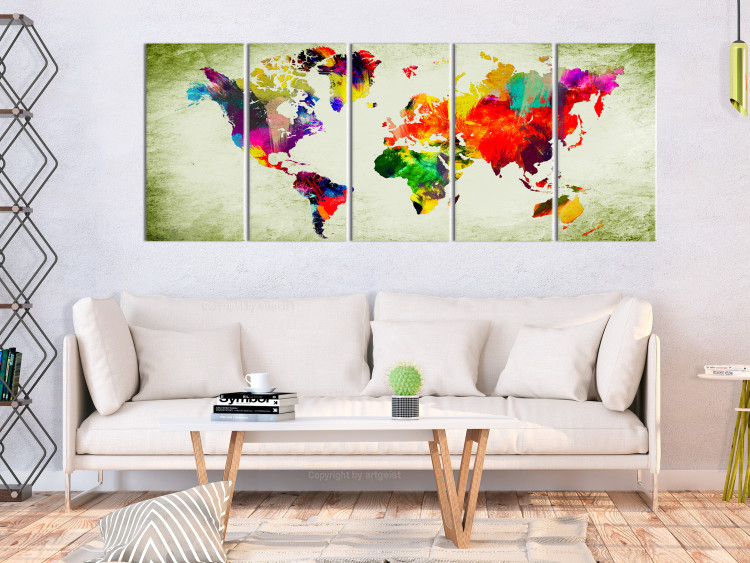Canvas Colorful Continents (5-piece) - Designer World Map in Green 105053 additionalImage 3