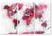 Canvas Art Print World Map: Red Watercolors (3 Parts) 107553