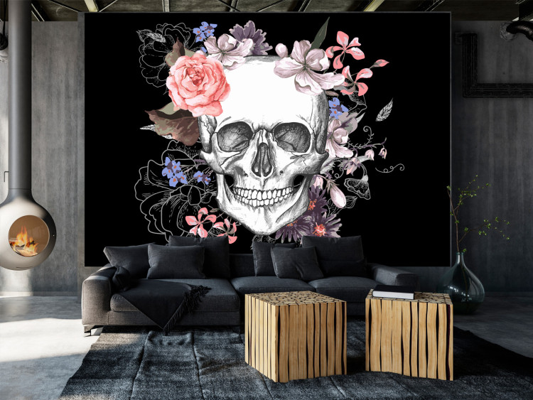 Photo Wallpaper Skull and Flowers 107853
