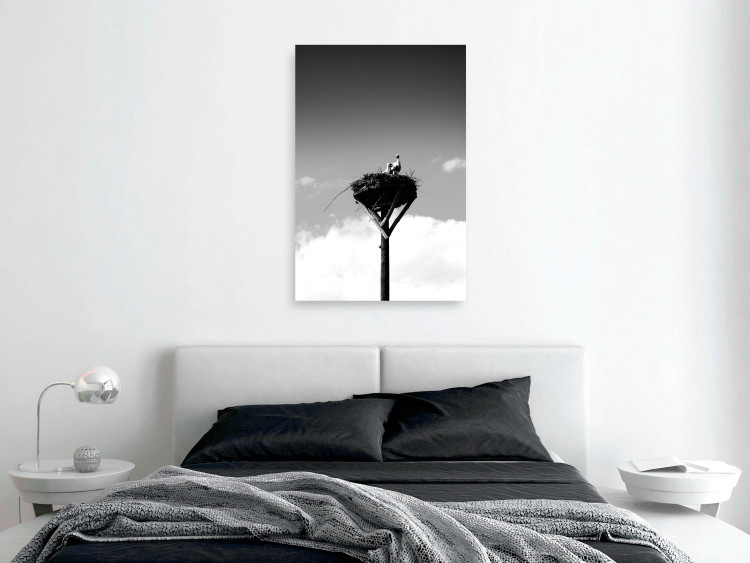 Canvas Art Print Parental horizons - black and white photography with birds and sky 122353 additionalImage 3