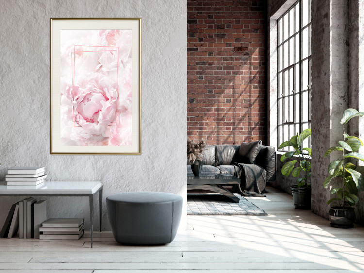 Poster Fleeting Beauty - rectangular figures and pink flowers in the light 123053 additionalImage 21