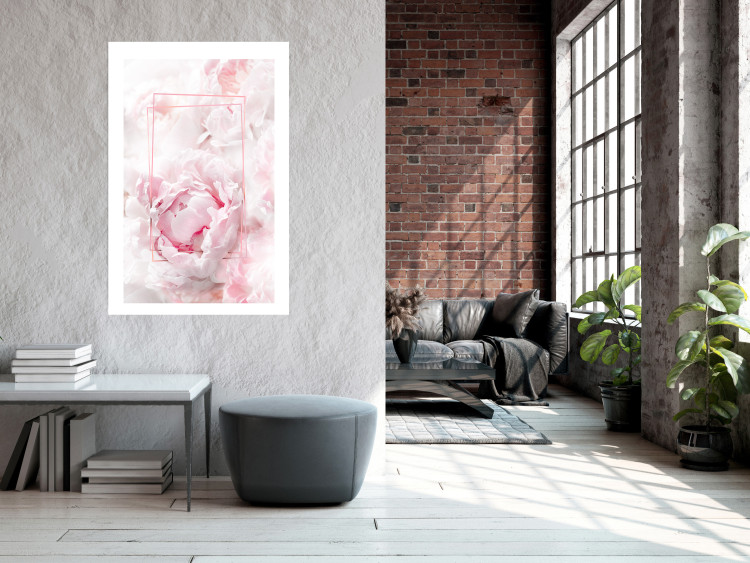 Poster Fleeting Beauty - rectangular figures and pink flowers in the light 123053 additionalImage 2