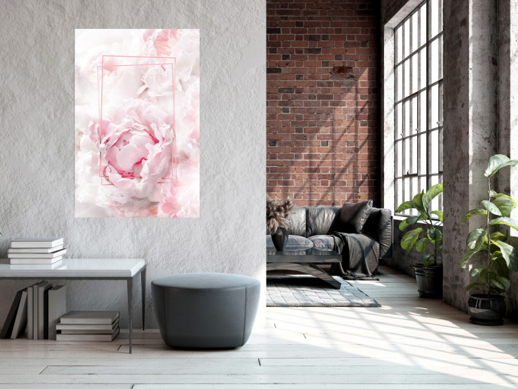 Poster Fleeting Beauty - rectangular figures and pink flowers in the light 123053 additionalImage 23