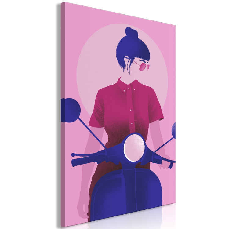 Canvas Figure on a Motorcycle (1-part) - Woman's Silhouette on Pink 123353 additionalImage 2