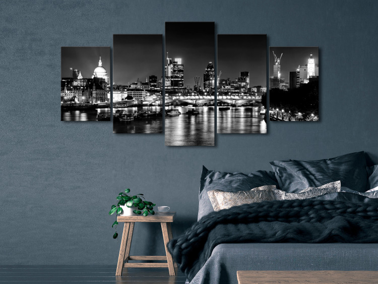 Canvas Art Print London Lights (5 Parts) Wide Black and White 123653 additionalImage 3
