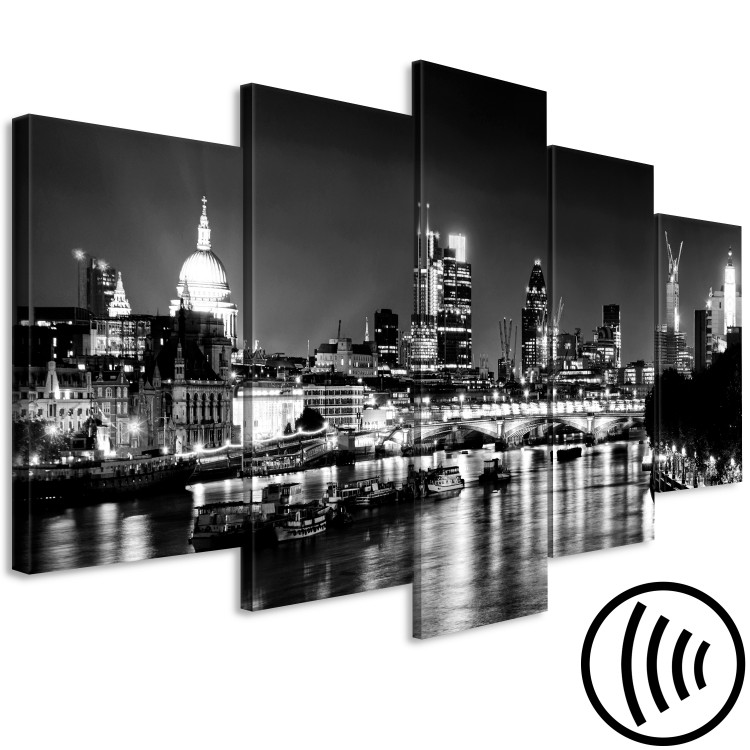 Canvas Art Print London Lights (5 Parts) Wide Black and White 123653 additionalImage 6