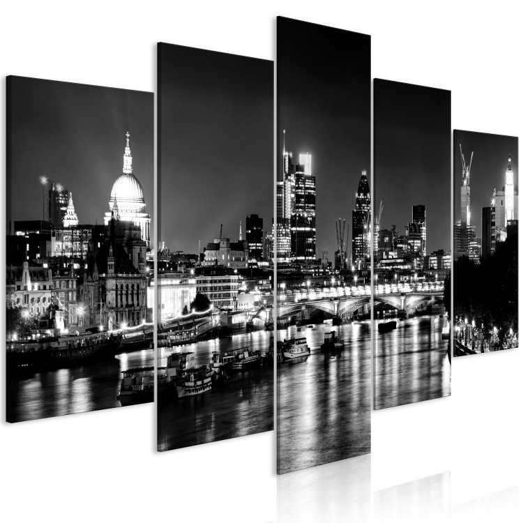 Canvas Art Print London Lights (5 Parts) Wide Black and White 123653 additionalImage 2