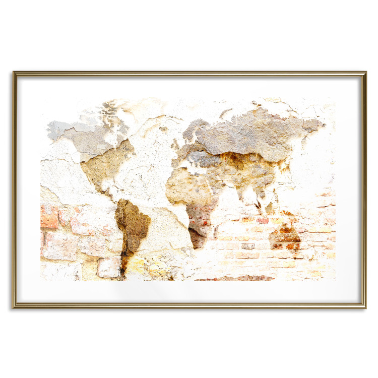 Wall Poster Paint My World - world map on distressed brick texture 123853 additionalImage 14