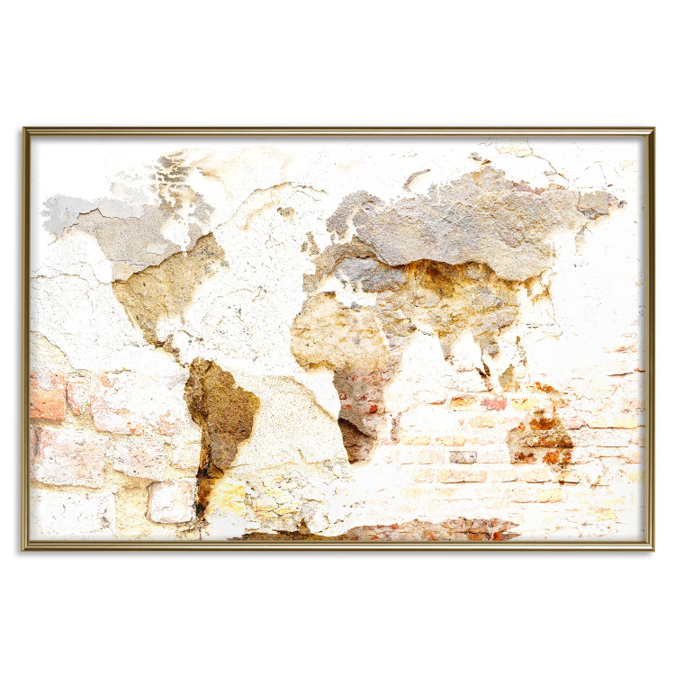 Wall Poster Paint My World - world map on distressed brick texture 123853 additionalImage 16
