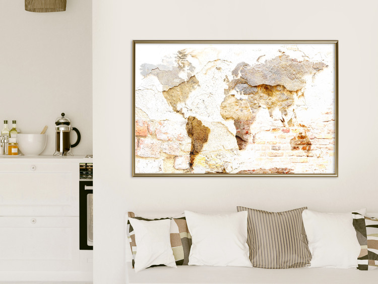 Wall Poster Paint My World - world map on distressed brick texture 123853 additionalImage 8