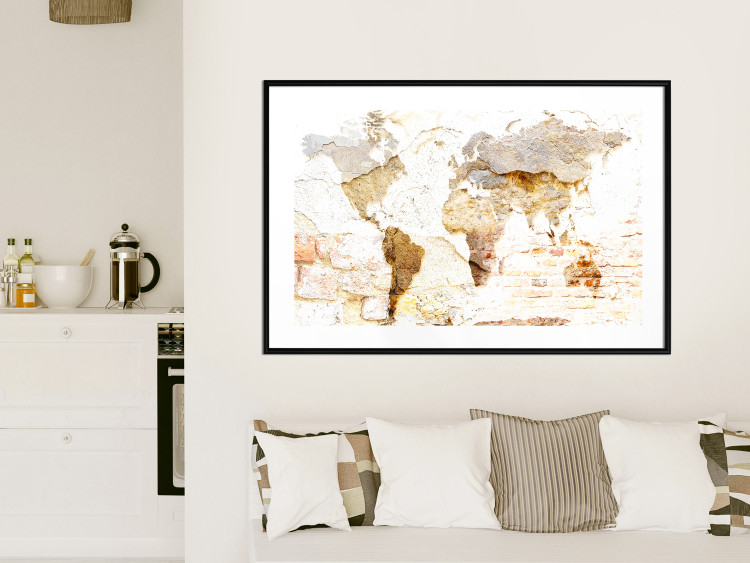 Wall Poster Paint My World - world map on distressed brick texture 123853 additionalImage 7