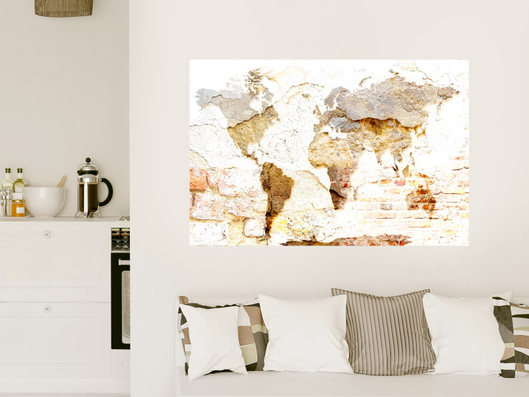 Wall Poster Paint My World - world map on distressed brick texture 123853 additionalImage 17