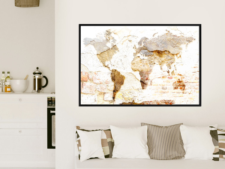 Wall Poster Paint My World - world map on distressed brick texture 123853 additionalImage 6