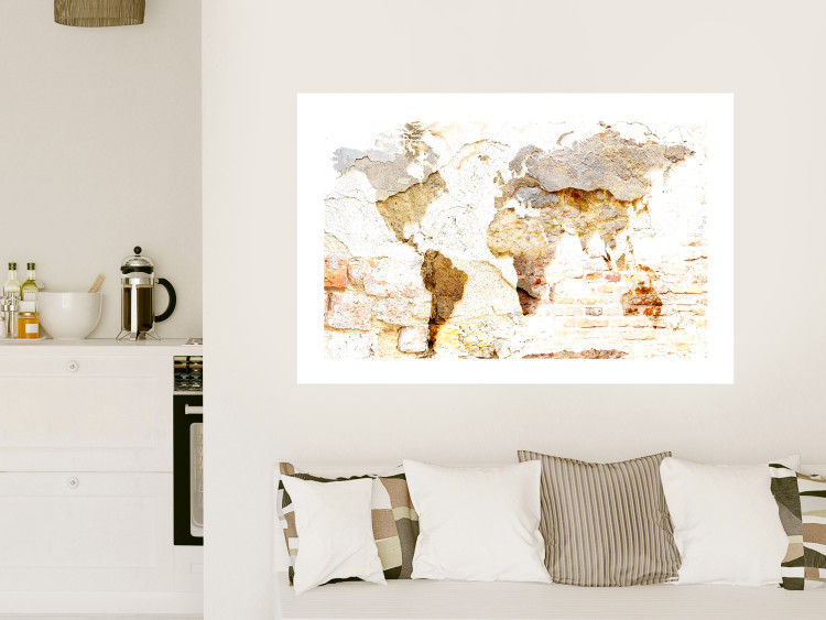Wall Poster Paint My World - world map on distressed brick texture 123853 additionalImage 5