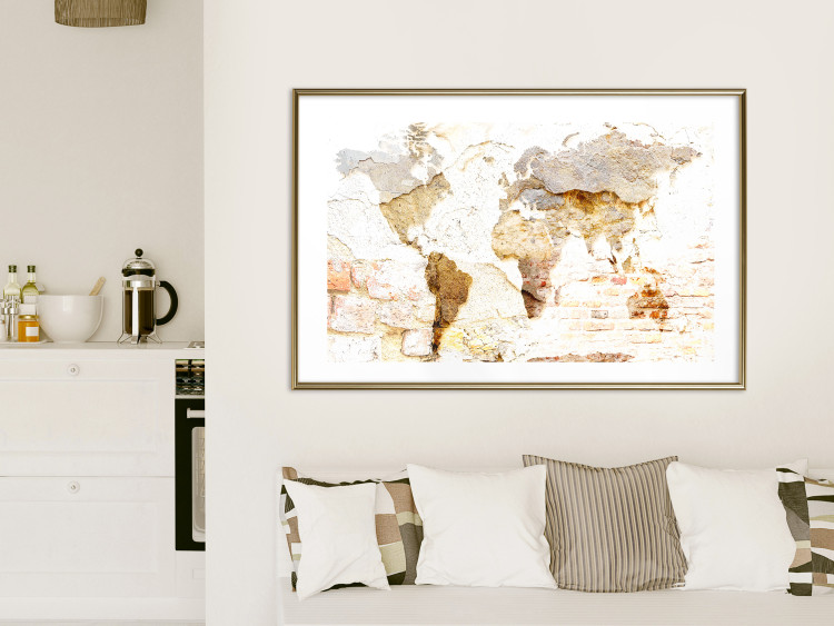 Wall Poster Paint My World - world map on distressed brick texture 123853 additionalImage 13