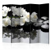 Folding Screen Stones and Orchid II (5-piece) - white flowers on a black background 124253