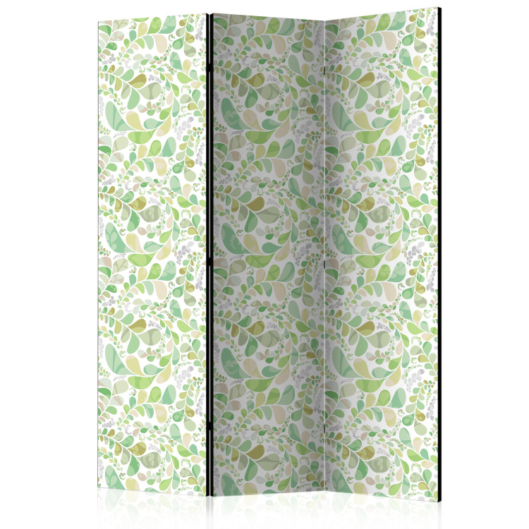 Folding Screen Plant Stained Glass (3-piece) - abstraction filled with green leaves 124353