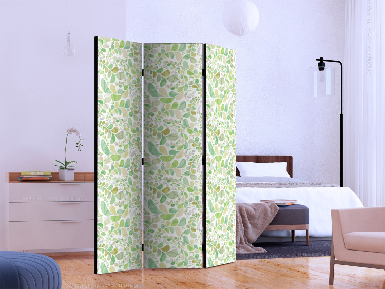 Folding Screen Plant Stained Glass (3-piece) - abstraction filled with green leaves 124353 additionalImage 2