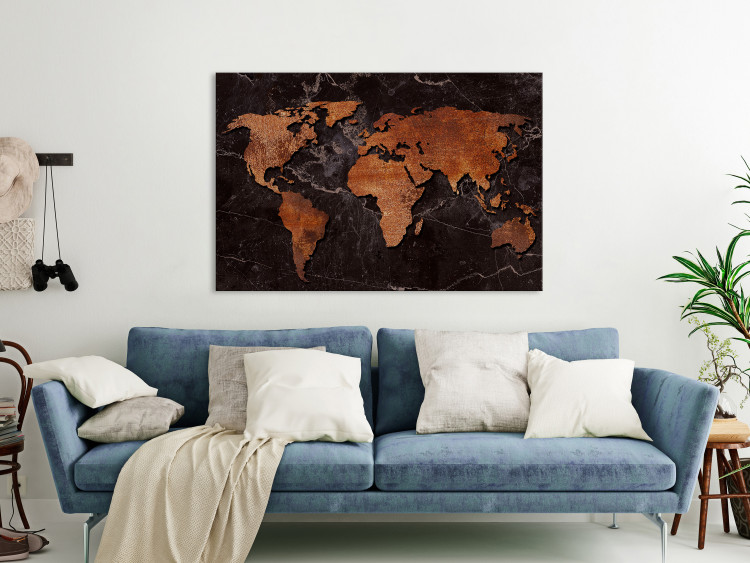 Canvas Copper Map (1-part) wide - world map on a dark background 128853 additionalImage 3