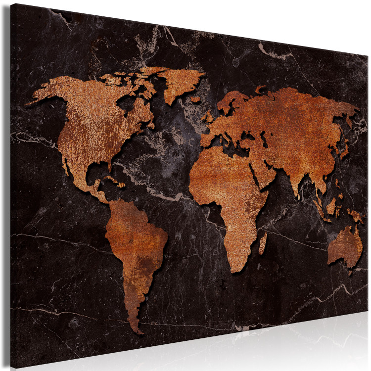 Canvas Copper Map (1-part) wide - world map on a dark background 128853 additionalImage 2