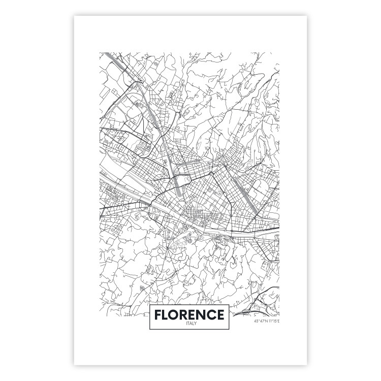 Wall Poster Map of Florence - black topographic map on a white background with labels 130453 additionalImage 25