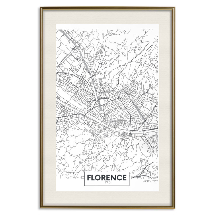 Wall Poster Map of Florence - black topographic map on a white background with labels 130453 additionalImage 20