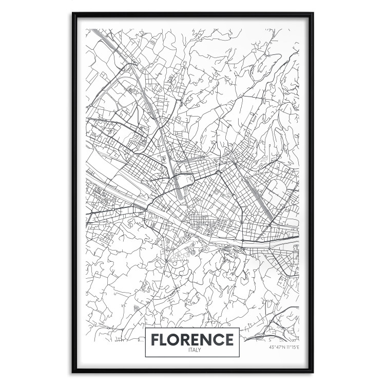 Wall Poster Map of Florence - black topographic map on a white background with labels 130453 additionalImage 16