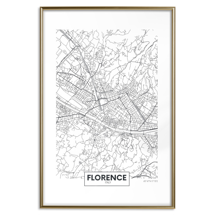 Wall Poster Map of Florence - black topographic map on a white background with labels 130453 additionalImage 14