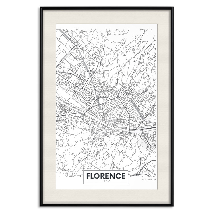 Wall Poster Map of Florence - black topographic map on a white background with labels 130453 additionalImage 19