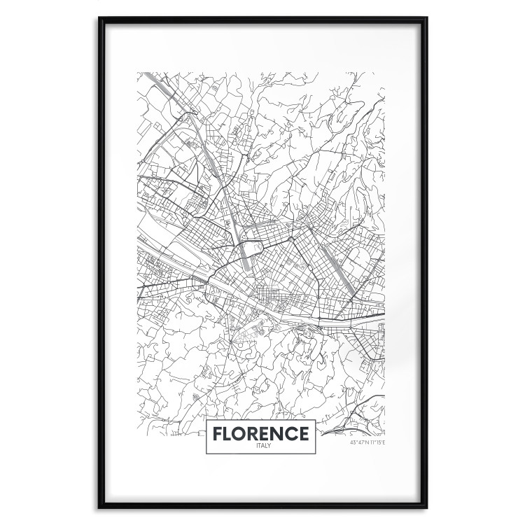 Wall Poster Map of Florence - black topographic map on a white background with labels 130453 additionalImage 17