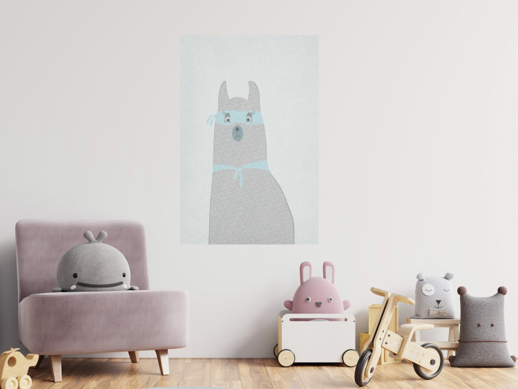Poster Mysterious Llama - funny animal with ribbons on a solid gray background 130553 additionalImage 5