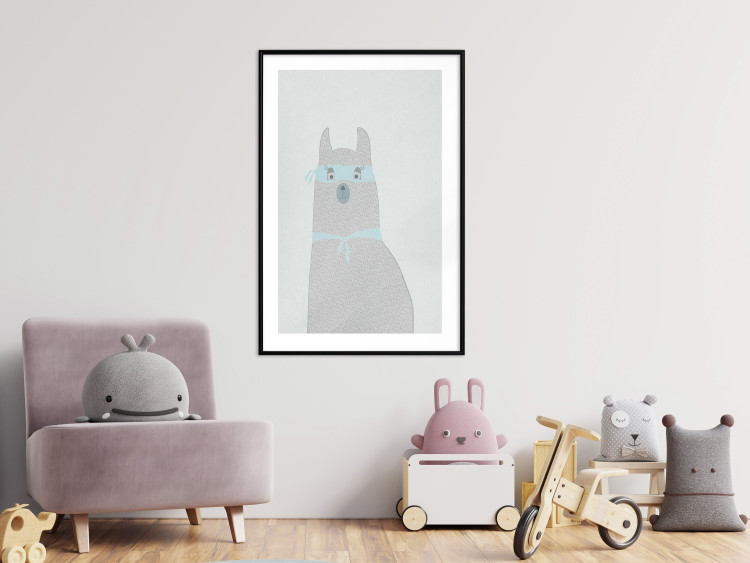Poster Mysterious Llama - funny animal with ribbons on a solid gray background 130553 additionalImage 18