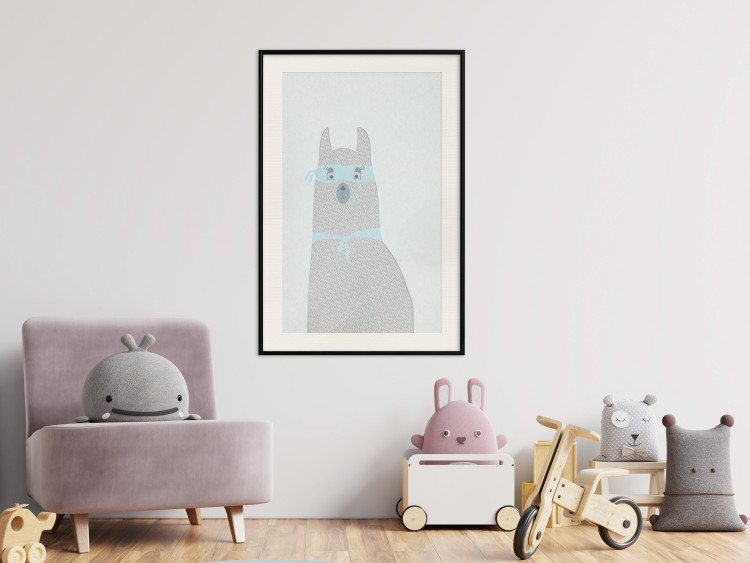 Poster Mysterious Llama - funny animal with ribbons on a solid gray background 130553 additionalImage 24
