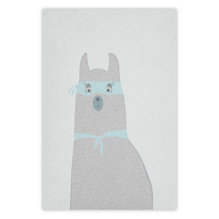 Poster Mysterious Llama - funny animal with ribbons on a solid gray background 130553