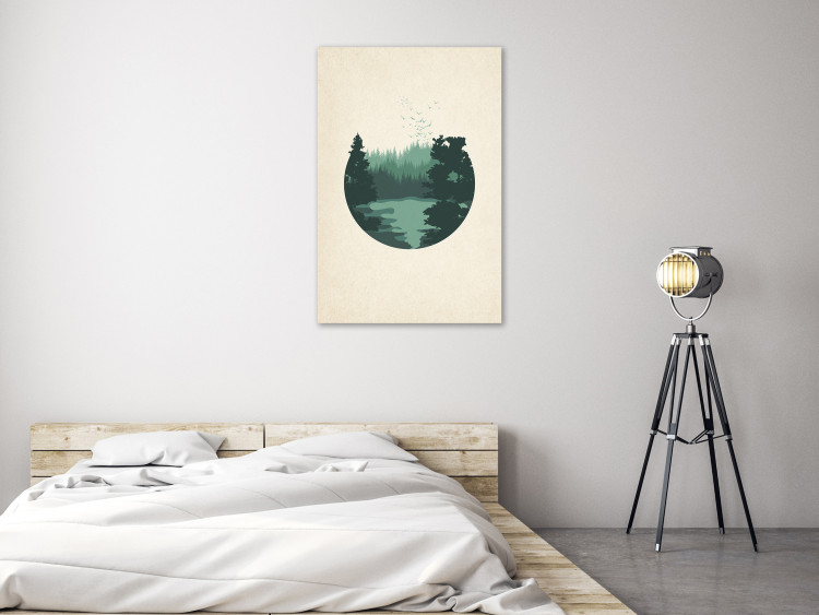 Canvas Print Mountain landscape in circle - children's graphic on beige background 131653 additionalImage 3