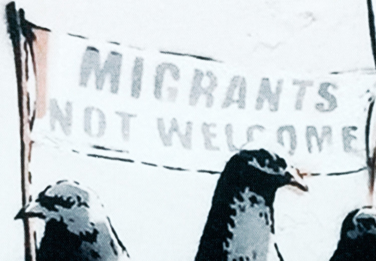 Poster Xenophobic Pigeons - black birds holding signs with slogans 132453 additionalImage 8
