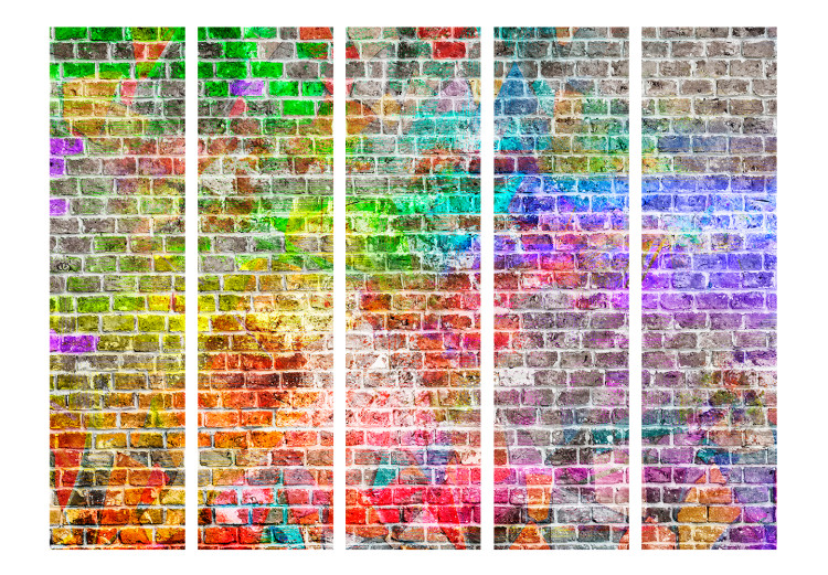 Folding Screen Rainbow Wall II (5-piece) - colorful composition with a brick motif 132753 additionalImage 3