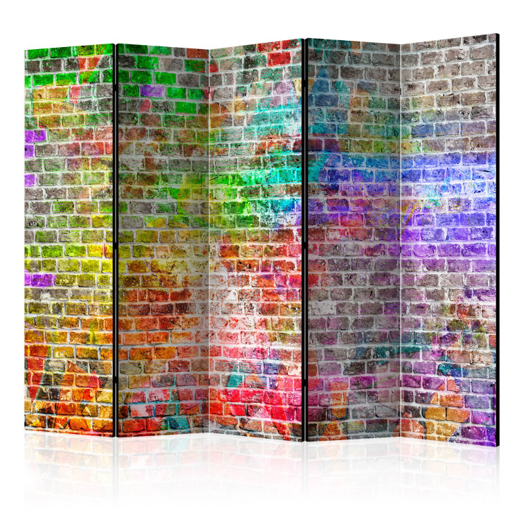 Folding Screen Rainbow Wall II (5-piece) - colorful composition with a brick motif 132753