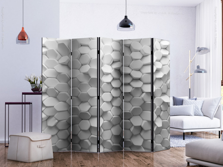 Folding Screen White Puzzle II (5-piece) - composition in geometric 3D design 132853 additionalImage 2