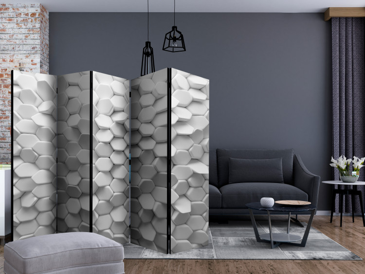 Folding Screen White Puzzle II (5-piece) - composition in geometric 3D design 132853 additionalImage 4