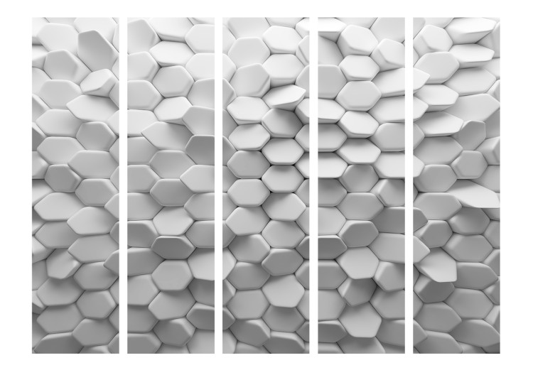 Folding Screen White Puzzle II (5-piece) - composition in geometric 3D design 132853 additionalImage 3