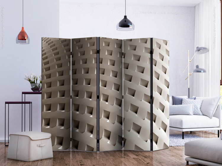 Folding Screen Construction of Modernity II (5-piece) - simple beige abstraction 133053 additionalImage 2