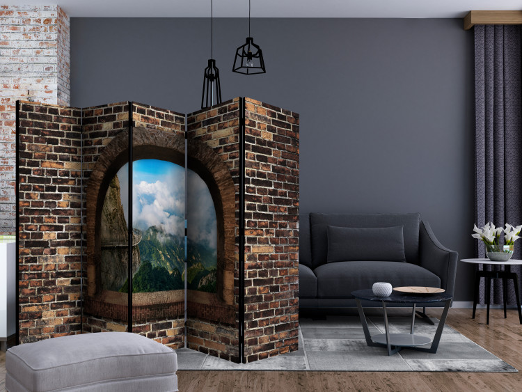 Room Divider Stone Window: Mountains II (5-piece) - landscape of steep rocks and clouds 133153 additionalImage 4