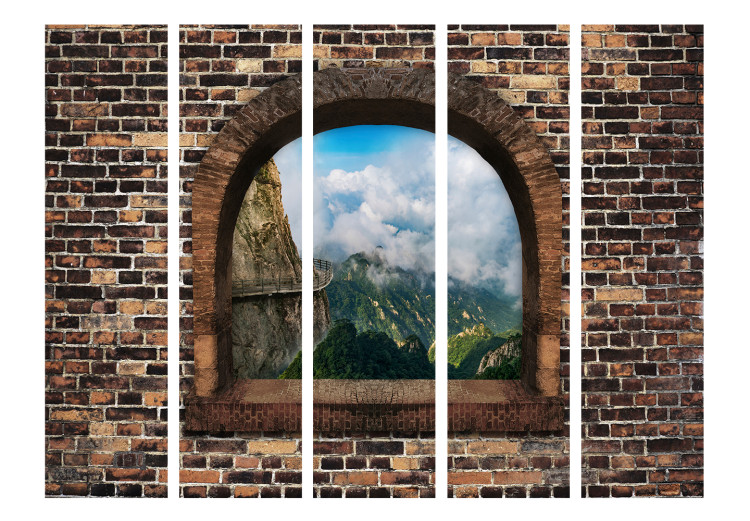 Room Divider Stone Window: Mountains II (5-piece) - landscape of steep rocks and clouds 133153 additionalImage 3