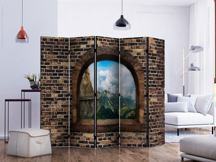 Room Divider Stone Window: Mountains II (5-piece) - landscape of steep rocks and clouds 133153 additionalImage 2