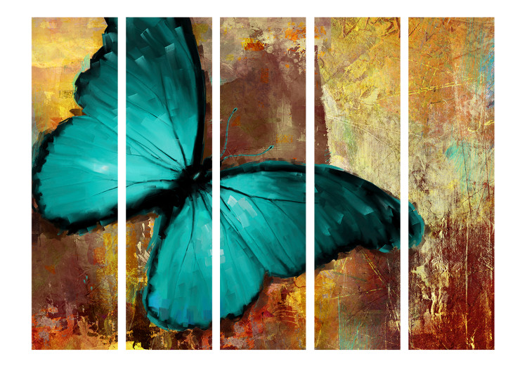Room Separator Painted Butterfly II (5-piece) - abstraction with a turquoise butterfly 133353 additionalImage 3
